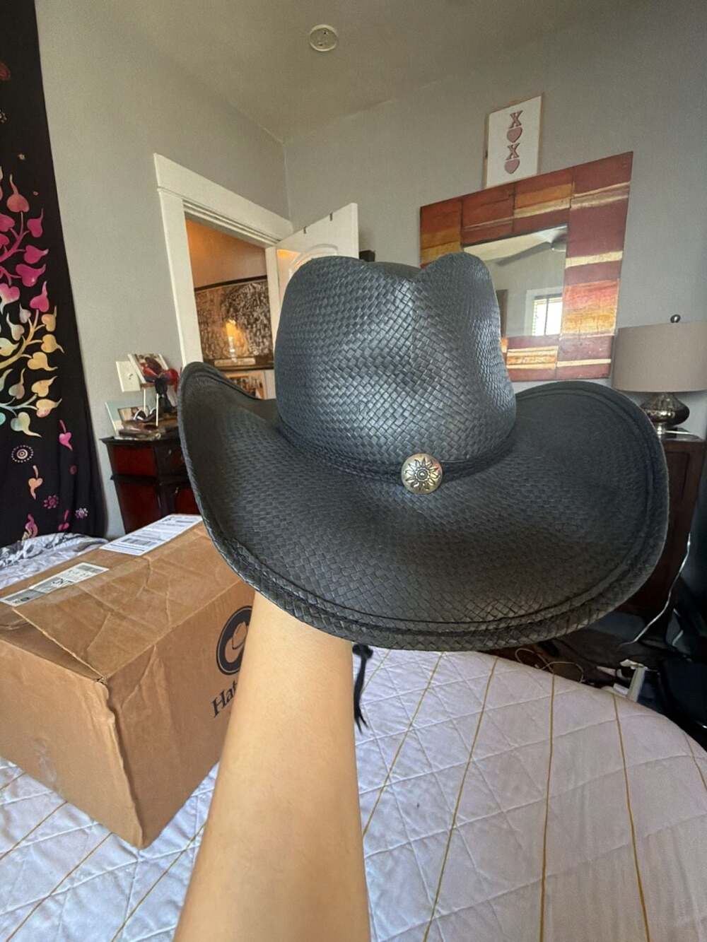 Shady Brady Black Straw Western Cowboy Hat with Concho Band XL
